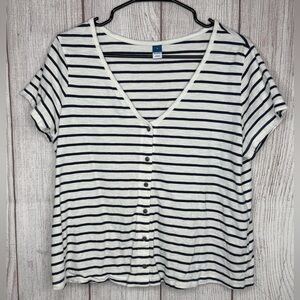Old Navy Navy and White Striped Button-Down Shirt